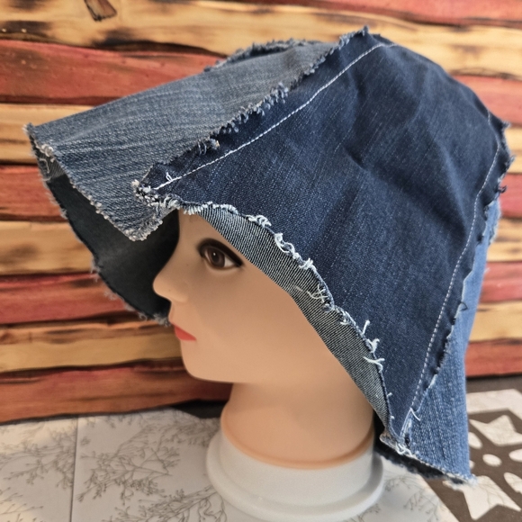 Upcycled Denim Patch "Flop Hat" M-XL Handmade Dont Throw It Out A - Picture 2 of 5